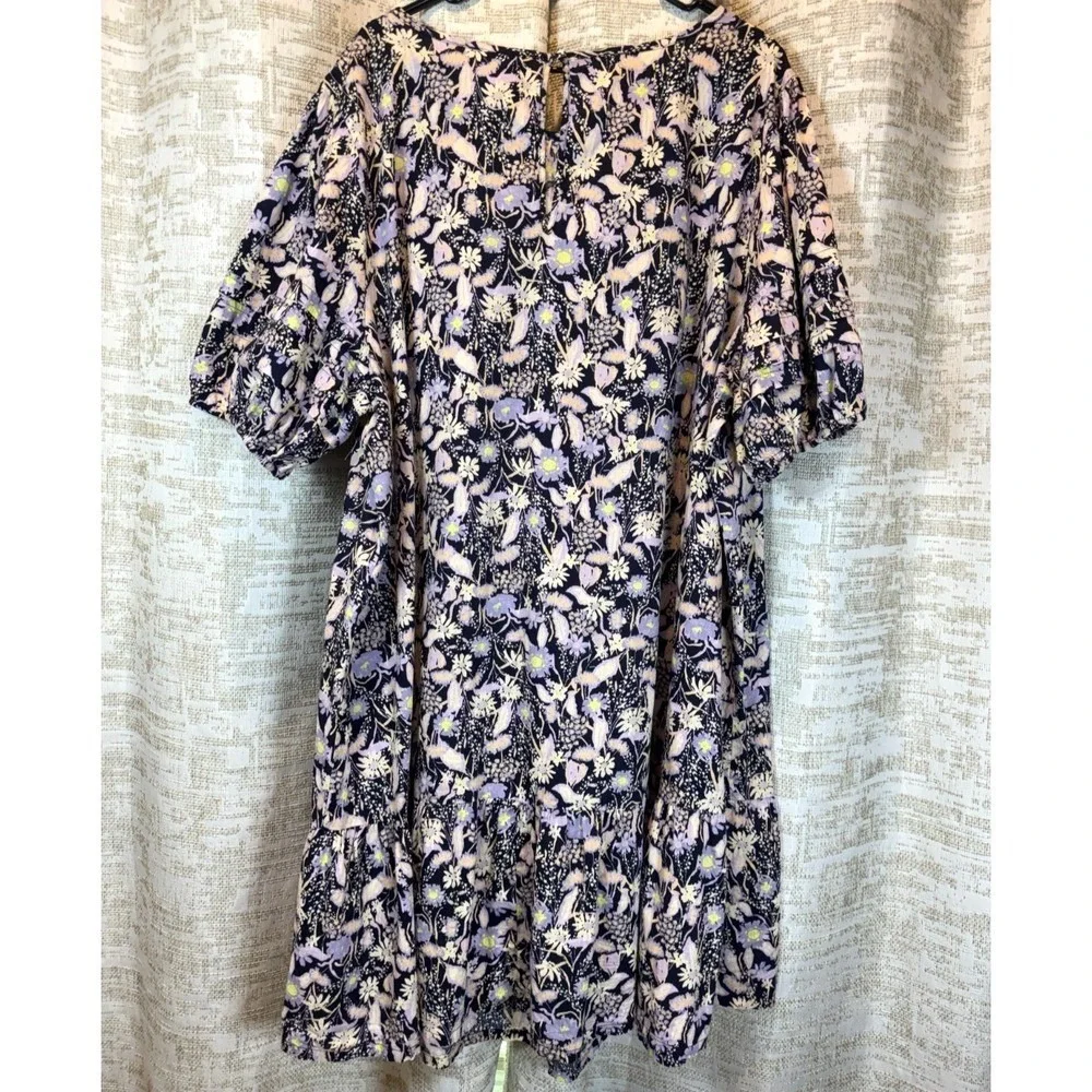 Ava & Viv 100% Cotton House Dress 3X Black Floral Muumuu Puff Sleeve Boho